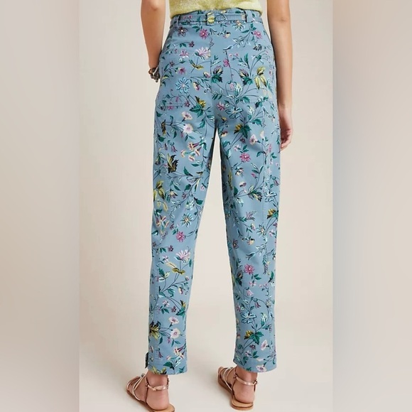 ANTHROPOLOGIE Victoria Floral Cargo Utility Pants High Rise Gray Blue Size 4 - Picture 3 of 14